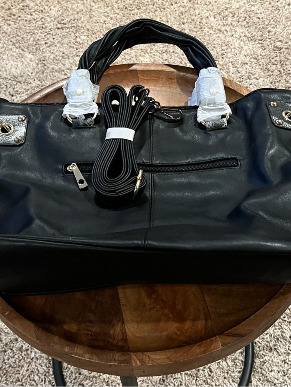 New Black Faux Leather Italian Handbag Purse